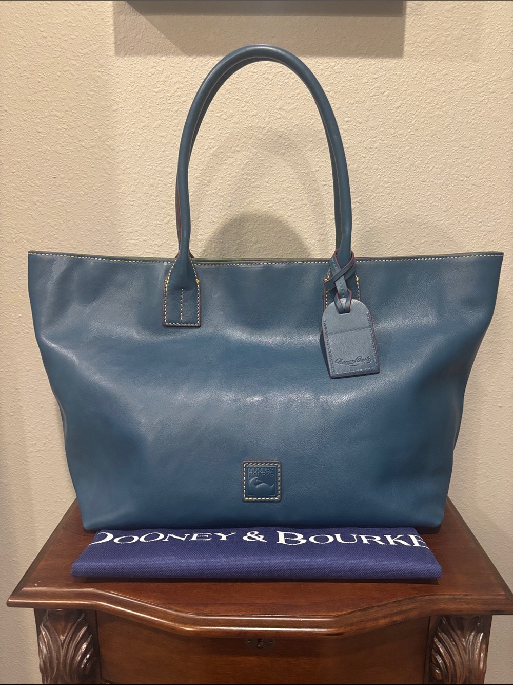 Dooney & Bourke Florentine Medium Russell Tote Denim with Logo Tag EUC